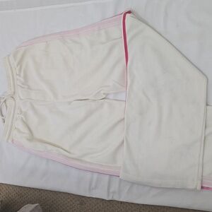 Apres June  Women’s Size Medium Tall White Tan Seersucker Elastic Waist Pants  L